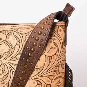 Bolso bohemio de cuero genuino para mujer hecho a mano, minitote de piel de vaca Floral occidental con borlas, eslinga de transporte oculta para - Product Image 3