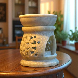 Handcarved đá cẩm thạch tự nhiên dầu Burner khuếch tán truyền thống đá hương thơm đèn với tealight chủ cho hương liệu, Thiền - Product Image 1