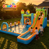 Toboggan aquatique gonflable dinosaure CocoFish, château gonflable aquatique Oxford avec piscine à jets d'eau pour fête d'été