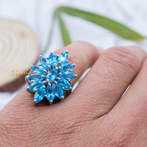 Última colección Anillo de piedras preciosas de Topacio azul natural en plata de ley 925 Joyas curativas de piedra natal para mujeres - Product Image 5