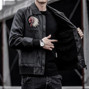 Blouson bombardier de moto en cuir haute performance avec broderie personnalisée pour hommes veste de baseball pour hommes veste en cuir PU manteau pour hommes - Product Image 2