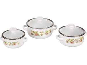 Shorbull Hot Spot Pewter <b>Cookware</b> <b>Set</b> 3-Piece Enamel Coated Stainless Steel Pots with Glass Lids Lightweight Easy to Clean Moder - Product Image 5