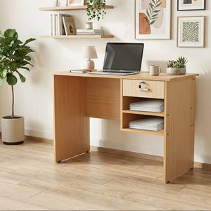 Escritorio de Estudio Moderno y Sencillo Essence con 1 Cajón y 2 Estantes, Tablero de Aglomerado y MDF, Laminado en PU Gris, Hecho en Malasia - Product Image 1