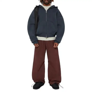 Nuevo diseño logotipo personalizado 100% algodón hombro caído gran tamaño manga larga Puff estampado recortado hombres pesado Zip Up sudaderas con capucha - Product Image 5