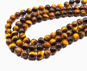 Cuentas de ojo de tigre indio negro amarillo de 8mm de grado AAA, piedra preciosa redonda Natural de 48/15 pulgadas - Product Image 1