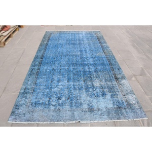 Alfombra Turca de 5.4x9.7 pies, Alfombra Vintage, Alfombra Azul a Rayas de Lana - Product Image 1