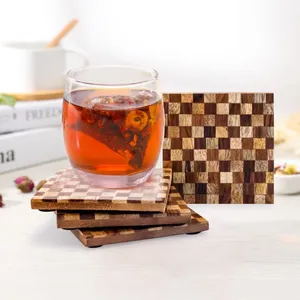 Juego de posavasos de madera de nogal hechos a mano rústicos para bebidas decoración artesanal para uso doméstico y de oficina - Product Image 5
