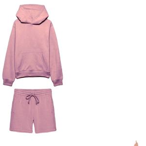 Conjunto de Sudadera con Capucha y Pantalones Cortos Deportivos de Algodón Transpirable con Cuello Redondo y Logotipo Personalizado para Mujer, Color Sólido, Invierno 2026 - Product Image 3