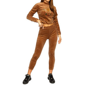 Survêtement en velours pour femmes personnalisé, 2 pièces, sweat-shirt avec pantalon, fabrication directe, impression de logo OEM, vêtements de détente en polyester doux - Product Image 1