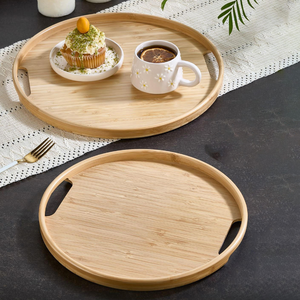 ถาดเสิร์ฟไม้ไผ่ทรงกลมมีหูจับ งานแฮนด์เมด ราคาขายส่ง ชุดถาดร้านอาหารทรงกลม - Product Image 2