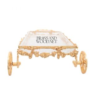 Plateau chariot rectangulaire en laiton massif doré cristal - Product Image 6