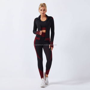 Conjunto de Yoga OEM Personalizado de 3 Piezas para Mujer, Ropa Deportiva sin Costuras con Diseño de Panal, Leggings de Cintura Alta, Sujetador Deportivo y Chaqueta con Cremallera para Entrenamiento y Fitness - Product Image 1