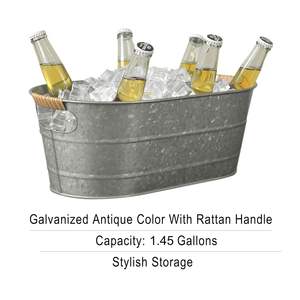 large capacity beverage cooler <b>tub</b> hammered <b>metal</b> ice bucket drink ice bucket for bar & party rustic galvanized drink <b>tub</b> - Product Image 5