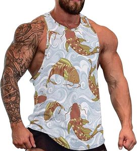 Camisetas sin mangas personalizables para hombre, estilo japonés asiático con diseño de pez, para entrenamiento, gimnasio y fitness - Product Image 1