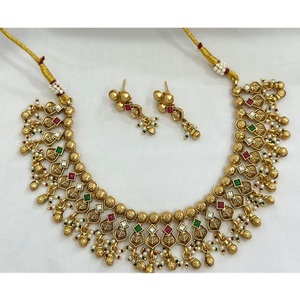 Ethnic Best Quality Gold Plated Traditional Look <b>Necklace</b> <b>Set</b> With Earrings <b>Wedding</b> Festival Wear Collection For Women - Product Image 1