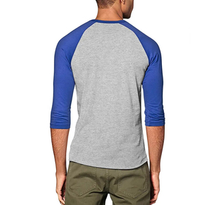 Camiseta de manga larga de raglán para hombre, camisa de diseño de alta calidad con mangas de color azul y cuerpo gris a la venta con precios económicos - Product Image 2