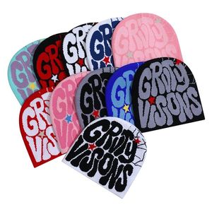 Gorro de lana con logotipo personalizado para otoño e invierno, gorro tejido cálido Skully por todas partes con estampado de letras, gorro de Jacquard unisex a prueba de frío - Product Image 1