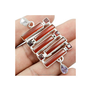 Colgante de piedras preciosas de cornalina roja Natural, colgante de declaración bohemio de Plata de Ley 925, joyería para mujer, OEM, ODM, precio a granel, venta al por mayor - Product Image 1