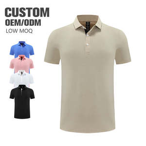Camiseta de manga corta para hombre de algodón 100% de gama alta para Polo 205g algodón laminado sin costuras cuello de negocios camiseta de grapa larga sólida - Product Image 5