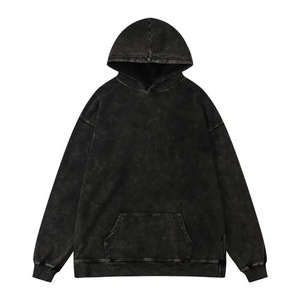 Chandails à capuche surdimensionnés de bonne qualité, sans ficelle, lavage à l'acide noir, sweat à capuche unisexe pour hommes et femmes - Product Image 4