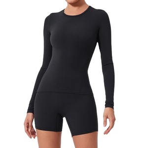 ชุดออกกำลังกายเล่นโยคะฟิตเนสสองชิ้นสำหรับผู้หญิงชุดออกกำลังกายผ้ายืดสีพื้น - Product Image 1