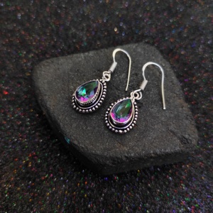 Pendientes de gota de latón hechos a mano para mujer al por mayor, pequeñas piedras preciosas de topacio místico, Perla chapada en oro, estilo bohemio, fábrica de compromiso - Product Image 3