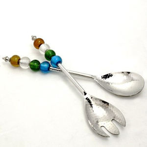 Servidor de ensalada de acero inoxidable con juego de cubiertos con mango de concha para uso en la cocina - Product Image 3