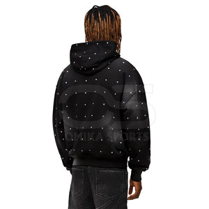 Men's Winter Solid Fleece Pullover Hoodie with <b>Glowing</b> Rhinestone Texture Breathable Design for Streetwear Style - Product Image 4