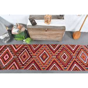 Tapis Kilim Turc Vintage 280 X 1030ft Rouge Orange Patchwork Design Laine Matériel avec Latex Support Rectangulaire Jute Tapis" - Product Image 5