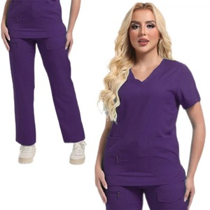 Unisex Multicolor cuello pico manga corta paño aguja-Detección Scrub enfermera Top pantalones conjuntos con accesorios para mascotas uso hospitalario - Product Image 4