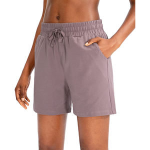 Pantalones cortos para correr de cintura alta para mujer, suministro de fábrica, diseño sin costuras de talla grande con botón y patrón, decoración de logotipo, gran oferta - Product Image 1