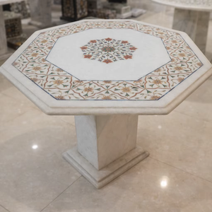 Semi-Precious white Marble <b>Table</b> Durable and Decorative Indian Makrana White Marble Inlay Octagon <b>Table</b> <b>Top</b> - Product Image 2
