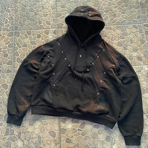 Offre Spéciale oversize lourd 400gsm coton acide vieillis sweats à capuche logo personnalisé hommes déchiré strass veste - Product Image 2