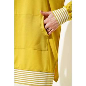 Tunique Rayée Côtelée Poche Kangourou Vert Huile - Product Image 4