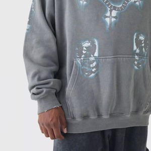 Sudadera con Capucha de Felpa de Algodón Grueso para Hombre, con Logotipo Personalizado, Talla Grande, Estilo Francés, Lavado Ácido, Color Sólido, Invierno - Product Image 5