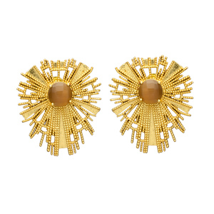Nouvelle arrivée Boucles d'oreilles de créateur en or avec calcédoine brune - Product Image 1