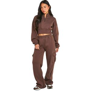 Ensemble de survêtements cargo en chocolat pour femmes surdimensionnés personnalisés pantalons de survêtement à capuche respirants avec de nouveaux vêtements de sport pour l'hiver - Product Image 1