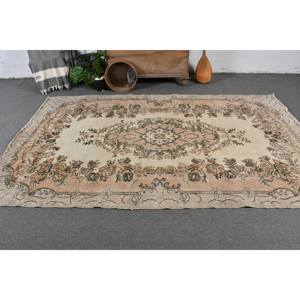 พรมตุรกีวินเทจคลาสสิกสีเบจสีชมพู5.6 x ผ้าขนสัตว์ปะต่อสานสำหรับห้องนั่งเล่นปริศนารูปสี่เหลี่ยมผืนผ้าลายห้องโถงน้ำยาง - Product Image 2