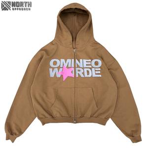 Zip Up para hombres Distressed All Over Print Sublimación Heavyweight 100% Cotton Zipup Hoodie Custom Full Zip Up 450 GSM HOODIE - Product Image 3