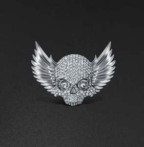 Pendentif tête de mort personnalisable en argent plaqué or jaune 14 carats avec moissanite véritable taille ronde, style hip-hop - Product Image 4