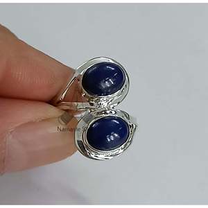 Oval Lapis Lazuli 925 Sterling Silver Women's <b>Statement</b> <b>Ring</b> Bezel Setting Handmade Dual Blue Gemstone Boho Geometric Gift Her - Product Image 4