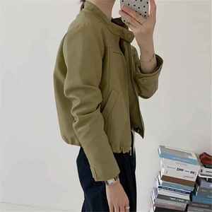 Automne femmes décontracté court Faux cuir Pu veste à manches longues motard col montant manteau respirant toile solide uni teint - Product Image 5