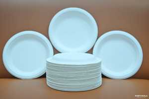 Assiette à dîner jetable écologique de luxe de 7 pouces en bagasse de canne à sucre, assiette ronde compostable en fibres de canne à sucre pour les mariages - Product Image 4