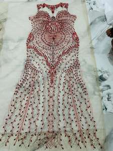 ผ้าซาตินโพลีเอสเตอร์100% ลูกปัดหรูหราประดับด้วยเพทายผ้าซาตินแฮนด์เมดสไตล์อินเดียสำหรับงานแต่งงานผ้าทอลายตาข่าย - Product Image 2