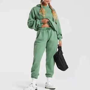 Chándales recortados de lana de algodón 100% de alta calidad para mujer, ropa informal cómoda de Color para el sudor, chándales para mujer - Product Image 4