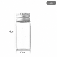 Flacon en verre cylindrique transparent vide de 27 mm, 15 ml, avec bouchon à vis en aluminium argenté pour poudre colorée, sable, fleurs séchées