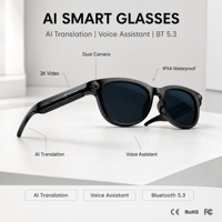 Lunettes Intelligentes IA en Gros avec Caméra HD, Assistant Vocal, Traduction en Temps Réel, Vidéo 2K, Étanchéité IPX4, Double Caméra, Marque Privée