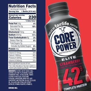 Core Power Elite High <b>Protein</b> Shake, Strawberry, 42g Bottle, 14oz, 12 Pack - Product Image 6