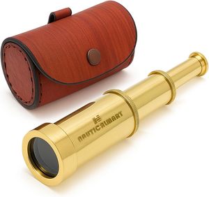 Telescopio de mano de latón macizo, catalejo pirata de 6 pulgadas con estuche de cuero, telescopio de bolsillo náutico, regalo coleccionable marítimo - Product Image 1
