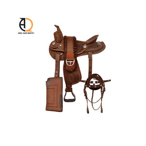 Selle de cheval en cuir occidental avec ensemble d'équipement de cheval assorti, selle en cuir véritable, selle de course anglaise - Product Image 3
